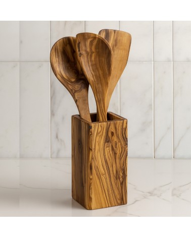 Olive wood Rectangular Utensil Holder