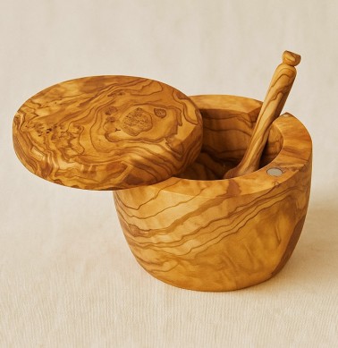 Olive wood Magnetic Salt Keeper with Scoop
